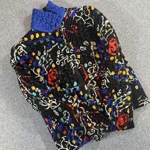 Vintage UBU Crinkle Popcorn Jacket Reversible Blue Abstract Art Womens M